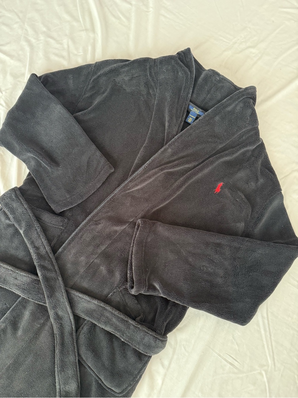 Ralph Lauren Polo Black Fleece Robe with Red Pony Embroidery, Men’s L / XL